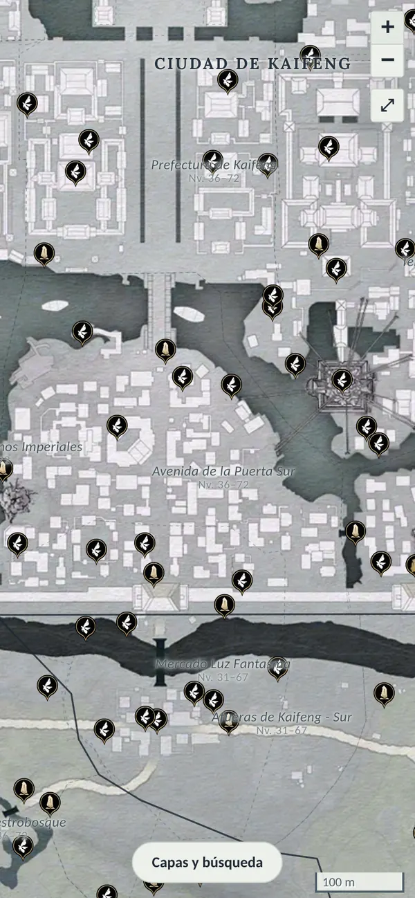 El mapa en un celular con rarezas y Piedras del Límite en Kaifeng