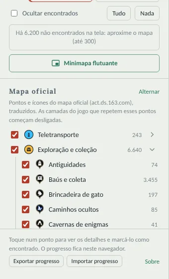 Painel de camadas com o grupo Exploração e coleção aberto